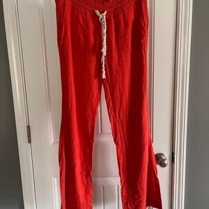 Roxy orange/ Red Drawstring Pants size medium
